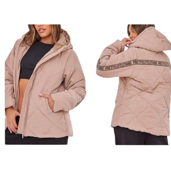 PrettyLittleThing Stone Peach Skin Diamond Quilted Jacket Women's Size 0 US New! - Picture 1 of 14